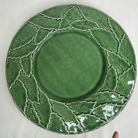 European Country Majolica Cabbage Leaf Platter Charger 13" - Picture 1 of 10
